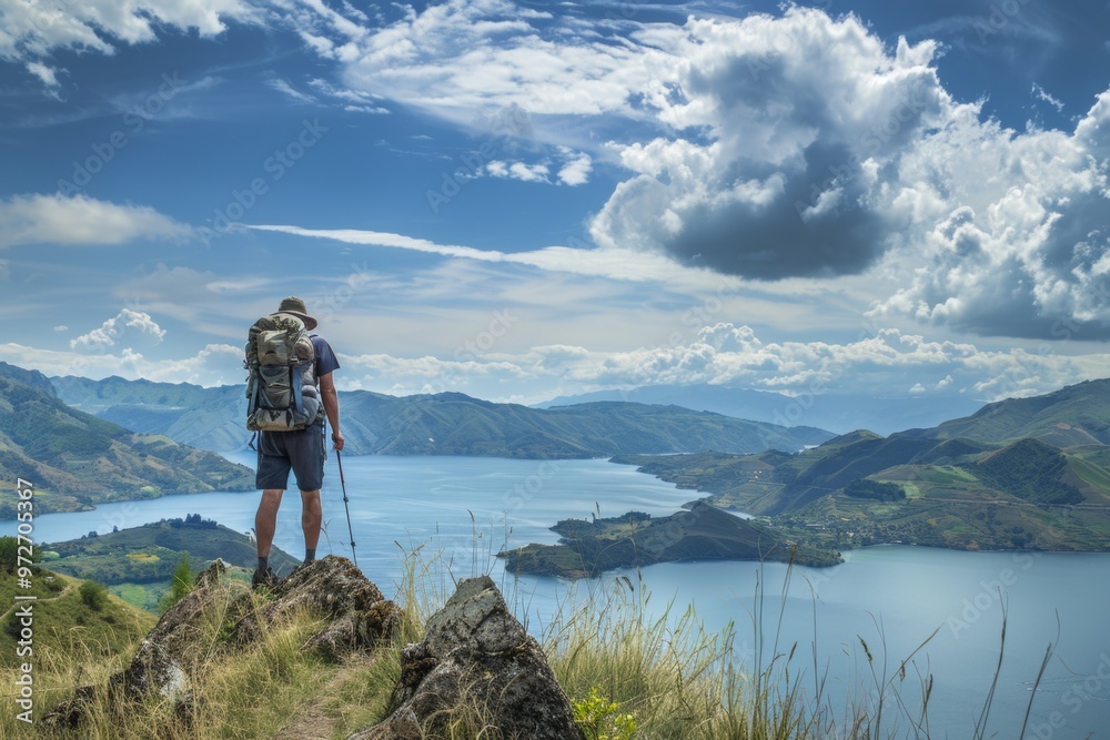 Active hiker enjoying the view Active hiker enjoying the view