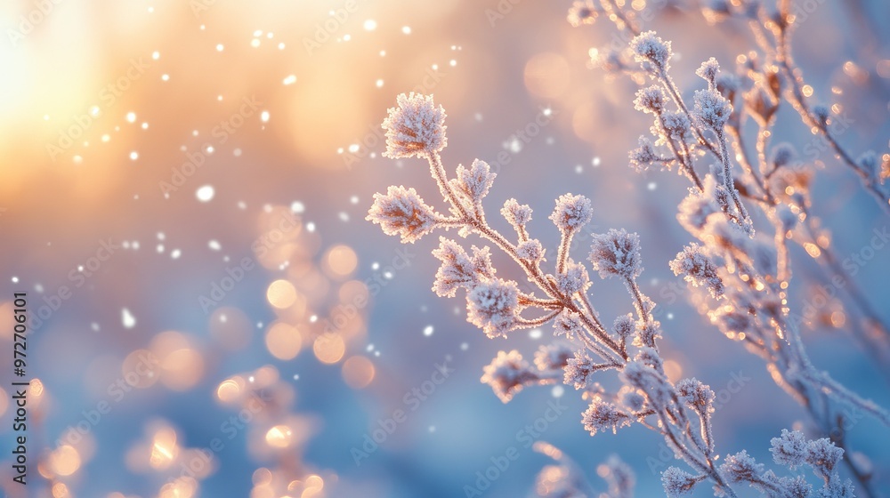 Winter garden with snow-covered plants and frost on the branches, creating a delicate and serene winter scene. 4K hyperrealistic photo. Winter garden with snow-covered plants and frost on the branches, creating a delicate and serene winter scene. 4K hyperrealistic photo.
