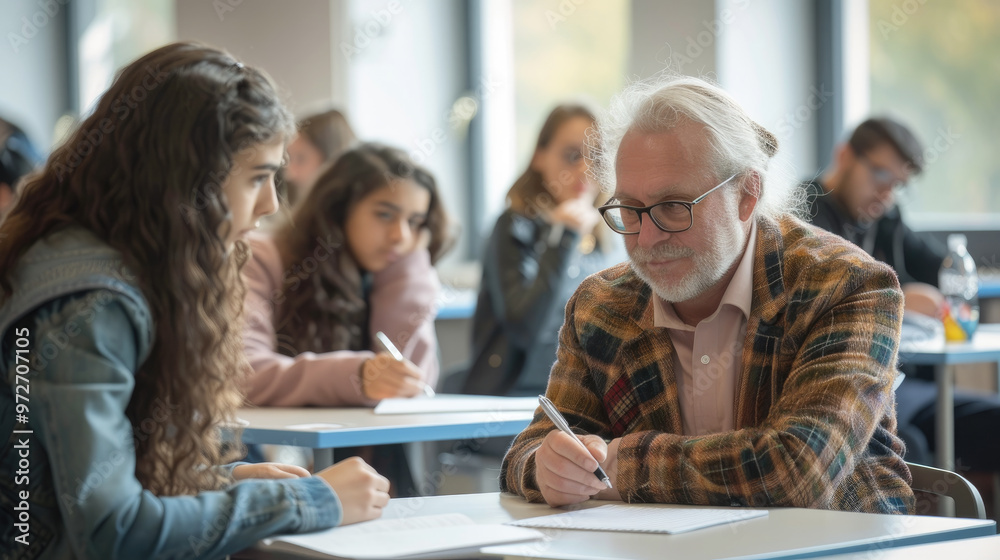 Students are sitting in the classroom in class. Students are sitting in the classroom in class.