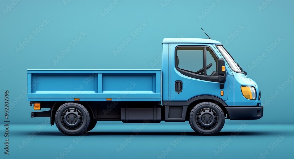 Blue Work Truck with White Writing, 3D Illustration Blue Work Truck with White Writing, 3D Illustration