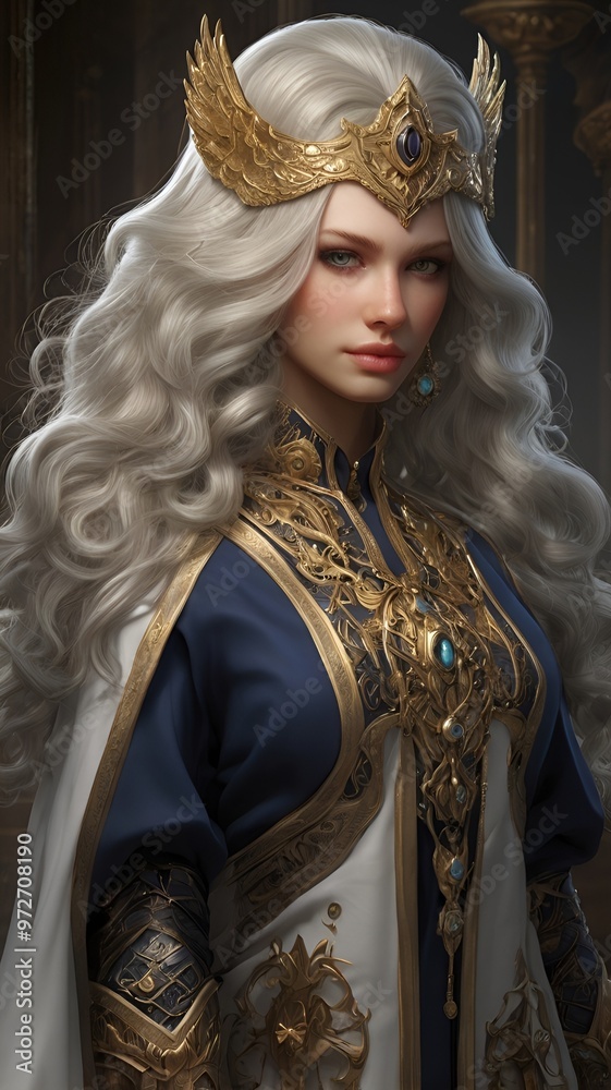 Obraz premium A charming girl in an ornate ancient dress, highlighting exquisite craftsmanship and timeless beauty