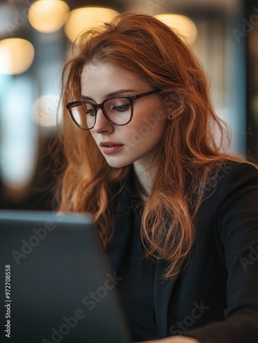 Businesswoman Focusing on Laptop