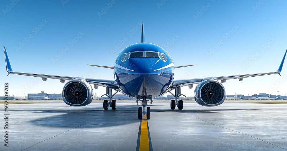 Naklejka premium The Blue Airplane on the Runway