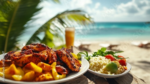 Jamaican Beachside with a Jerk Chicken Plate photo