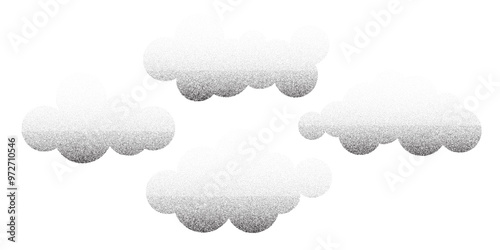 Grain sand texture pattern. Noise ripple background. Dot stipple circle shapes, black noise dotes, grainy effect. Vector illustration isolated on white. Abstract mountains, clouds, trees.