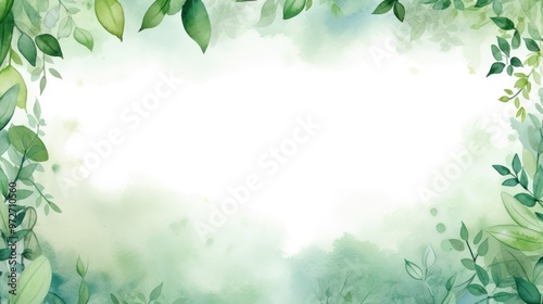 Green Watercolor Leaves Frame Background - Natural Invitation Template