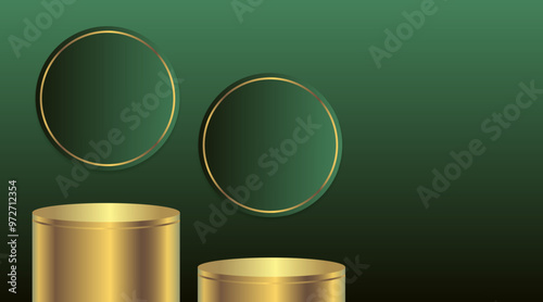 Gold two podium with green background Illustration