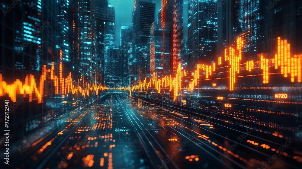 Stock market and trading, digital graph Stock market and trading, digital graph