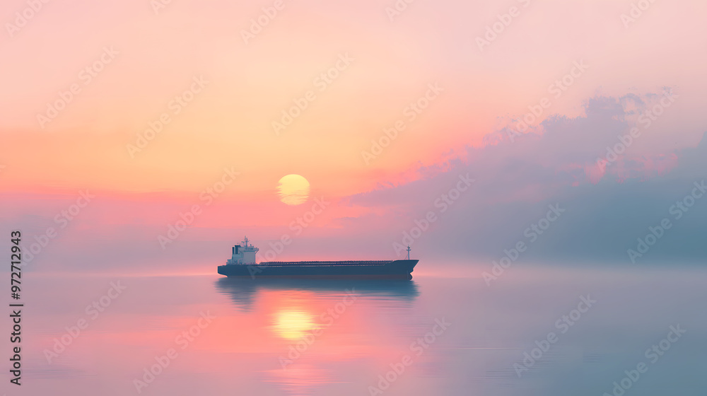 quiet cargo ship drifts slowly across the horizon, the sky a soft blend of peach and lavender tones quiet cargo ship drifts slowly across the horizon, the sky a soft blend of peach and lavender tones