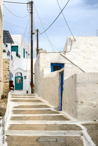 Fototapeta Naklejka Na Ścianę i Meble -  Tholaria village with narrow streets and traditional Cycladic architecture. Amorgos, Greece
