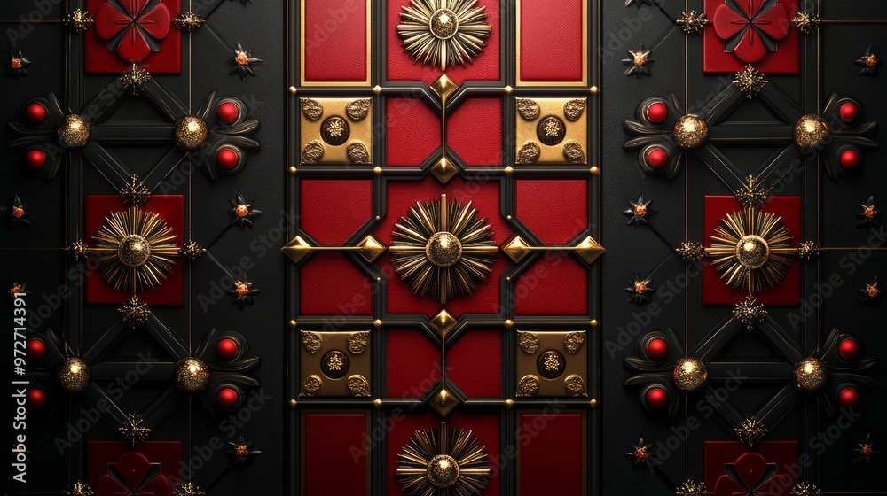 Geometric design of a Christmas advent calendar, with each door forming a part of a larger symmetrical pattern. 4K hyperrealistic photo. Geometric design of a Christmas advent calendar, with each door forming a part of a larger symmetrical pattern. 4K hyperrealistic photo.
