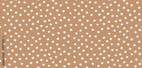 Hand Drawn Childish Style Vector Pattern with Ivory Dots on a Caramel Brown Background. Polka Dots Print. Cute Simple Irregular Geometric Pattern. Gender Neutral Endless Dotted Print.