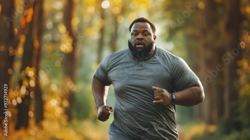 A man running in a forest with a watch on his wrist