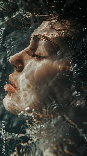 Submerged Beauty: A Woman's Face Under Water