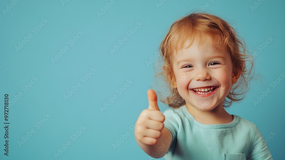 A child with a thumbs up and a joyful smile on a light blue background, capturing a moment of pure happiness and playfulness A child with a thumbs up and a joyful smile on a light blue background, capturing a moment of pure happiness and playfulness