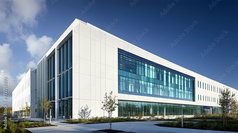 A large, modern hospital with a clean white and blue design, sky-reflecting windows, and tidy, well-maintained surroundings. A large, modern hospital with a clean white and blue design, sky-reflecting windows, and tidy, well-maintained surroundings.