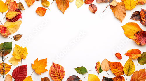 Orange fall leaves in park, autumn natural background, Autumn Landscape - Trees And Orange Foliage In Park