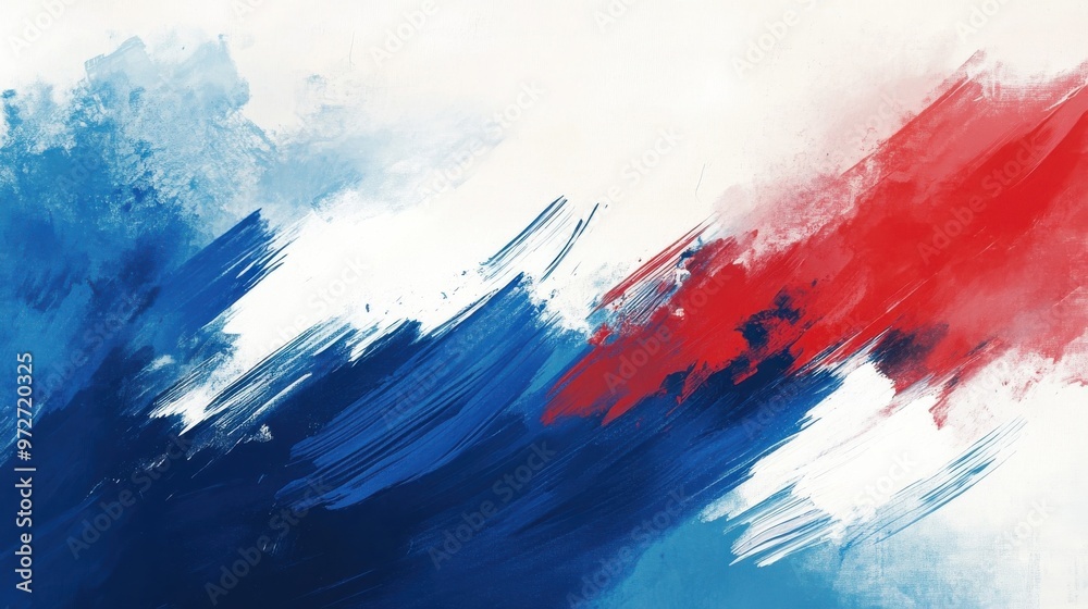 Abstract artwork featuring vibrant blue and red brush strokes with white space, creating a dynamic visual energy and flow Abstract artwork featuring vibrant blue and red brush strokes with white space, creating a dynamic visual energy and flow