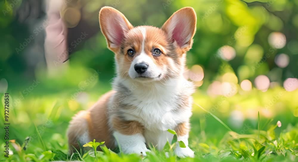 Corgi Puppy Sitting in a Green Field Corgi Puppy Sitting in a Green Field