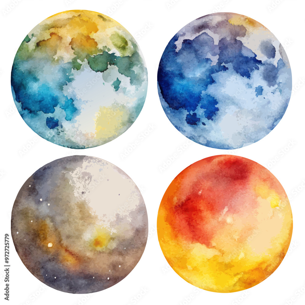 Watercolor New Moon Illustration Set