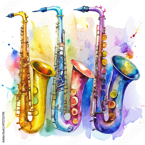 Watercolor Saxophone Illustration Set