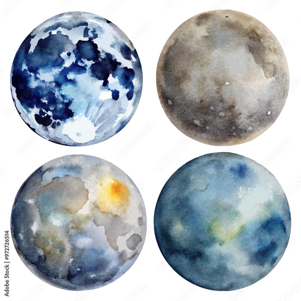 Waxing Gibbous Moon Watercolor Illustration Waxing Gibbous Moon Watercolor Illustration