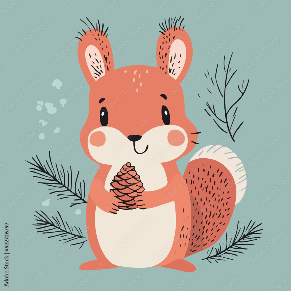 Fototapeta premium Cute Squirrel Holding Pine Cone