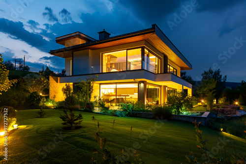 3d rendering of modern cozy house with pool and parking for sale or rent in luxurious style ,A striking modern house front elevation design showcases clean lines and bold geometric shapes