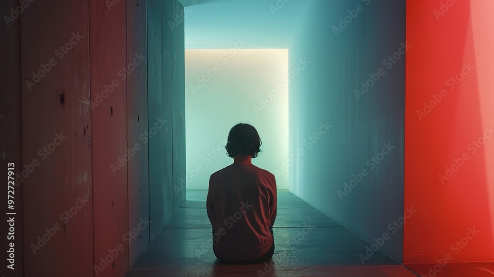 Silhouette of a Person Contemplating in a Minimalist Room Silhouette of a Person Contemplating in a Minimalist Room