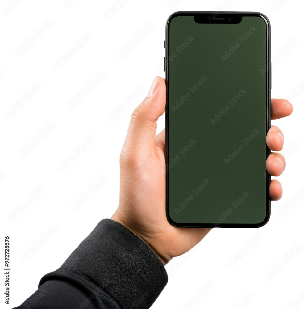 PNG  Smart phone holding green hand.