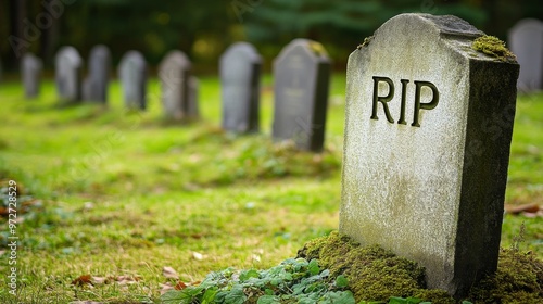abandoned grave, row of graves in background, background blurred, 