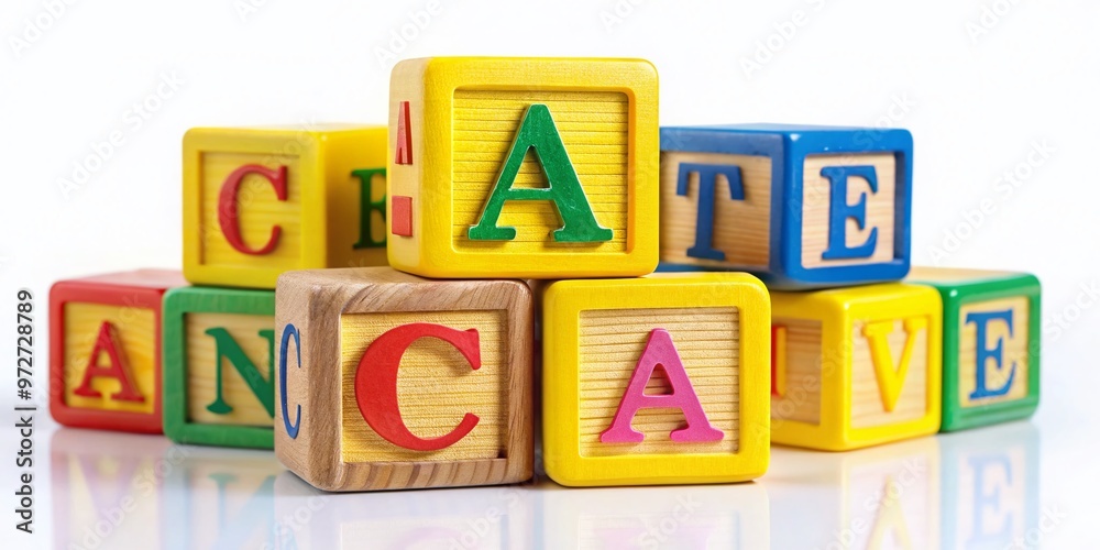 Vibrant colorful alphabet blocks with a bright yellow letter Vibrant colorful alphabet blocks with a bright yellow letter