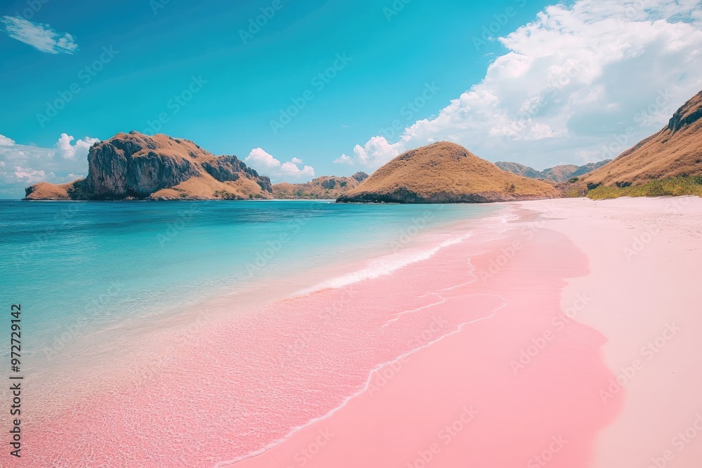 Turquoise water lapping on pink sand beach in komodo national park Turquoise water lapping on pink sand beach in komodo national park