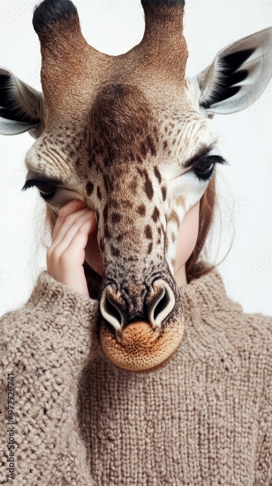 Obraz premium A girl and giraffe hybrid presents an appealing and original fusion of animal and human elements in a fantasy setting.