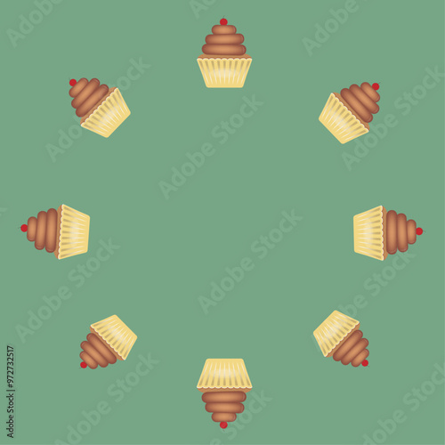 Card template with round frame with cupcakes 1
