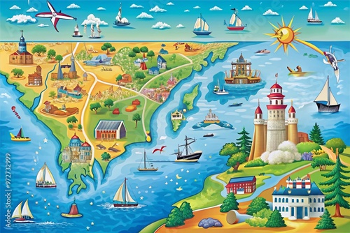 Vibrant colorful illustration of Maryland state map showcasing borders, counties, cities, and capital Annapolis, photo