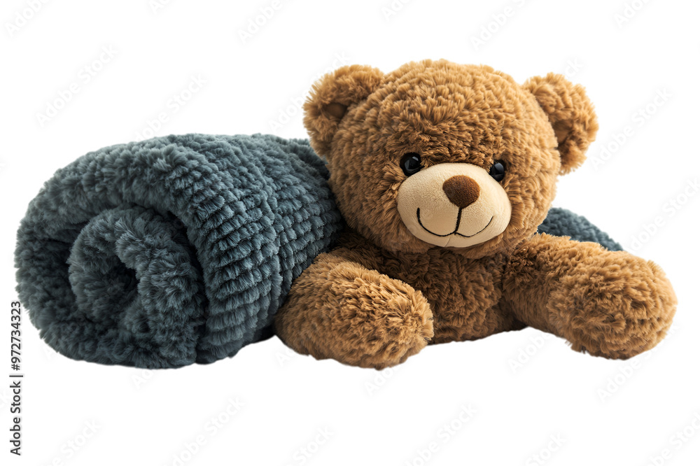 A cozy teddy bear snuggled warmly in a soft blanket, exuding comfort and warmth. A cozy teddy bear snuggled warmly in a soft blanket, exuding comfort and warmth.