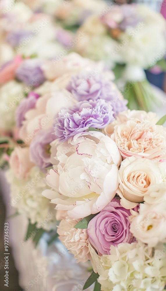 Delicate pastel wedding arrangement. White, pink roses, and peonies in a bridal bouquet closeup. Delicate pastel wedding arrangement. White, pink roses, and peonies in a bridal bouquet closeup.