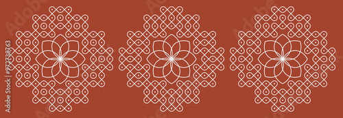 Set of Indian folk art pulli kolam. editable home decor patterns.