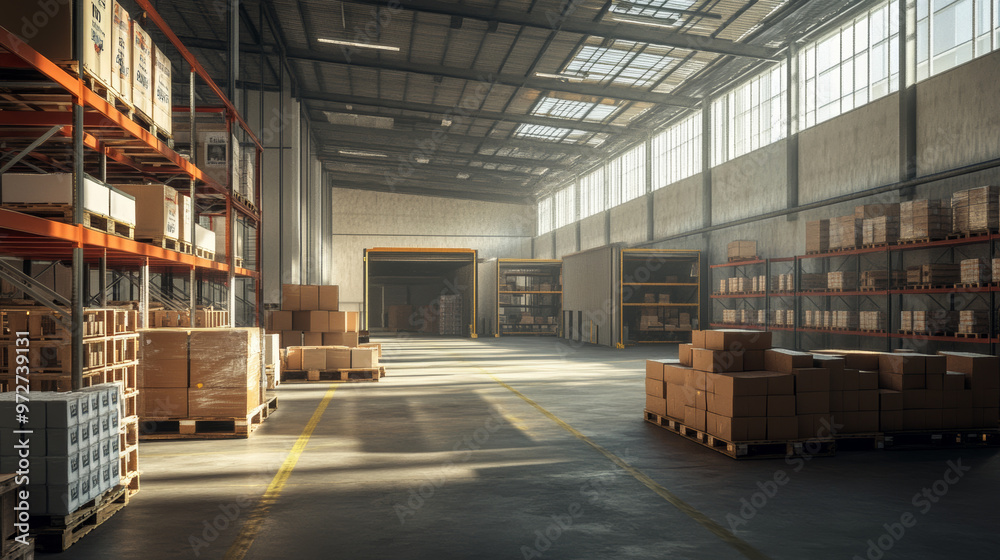Large warehouse featuring high ceilings, tall pallet racks, and a forklift transporting goods, with natural light streaming through large windows.
Large warehouse featuring high ceilings, tall pallet racks, and a forklift transporting goods, with natural light streaming through large windows.
