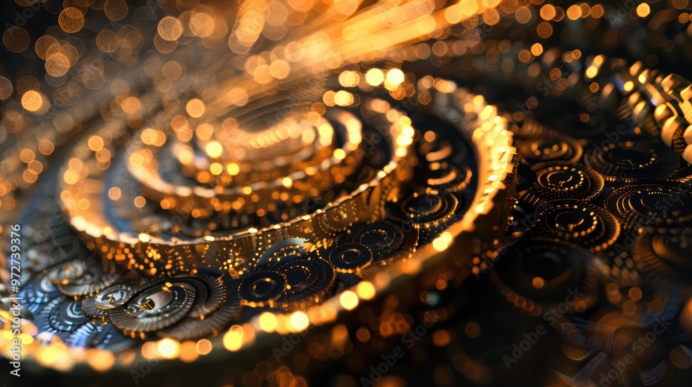 A mesmerizing golden spiral design with intricate details and glowing bokeh effects, perfect for digital art and backgrounds. A mesmerizing golden spiral design with intricate details and glowing bokeh effects, perfect for digital art and backgrounds.