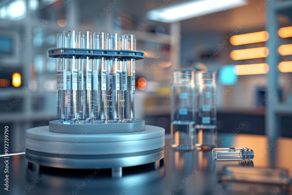 A modern laboratory scene featuring test tubes and scientific equipment, perfect for research and innovation themes. A modern laboratory scene featuring test tubes and scientific equipment, perfect for research and innovation themes.