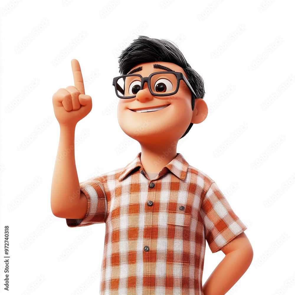 Kawaii cartoon of a smiling man pointing with index finger. Cartoony portrait of a teenager isolated against a transparent background. Kawaii cartoon of a smiling man pointing with index finger. Cartoony portrait of a teenager isolated against a transparent background.