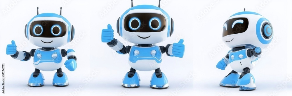 Isolated AI Robot Thumbs Up Set on Transparent Background Isolated AI Robot Thumbs Up Set on Transparent Background