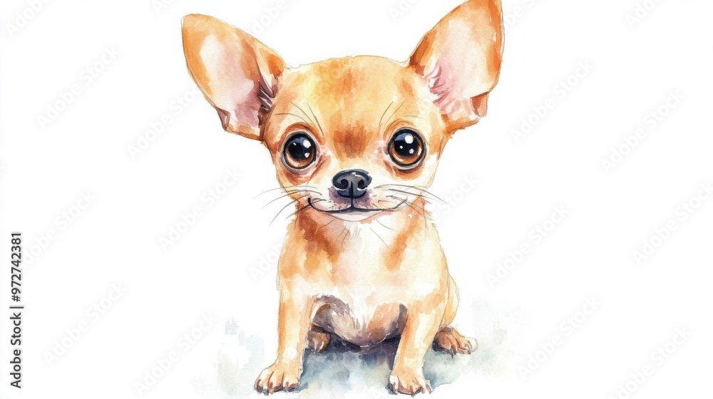 A cute chihuahua with large eyes sitting on a white background, showcasing its playful and curious expression in a charming illustration A cute chihuahua with large eyes sitting on a white background, showcasing its playful and curious expression in a charming illustration