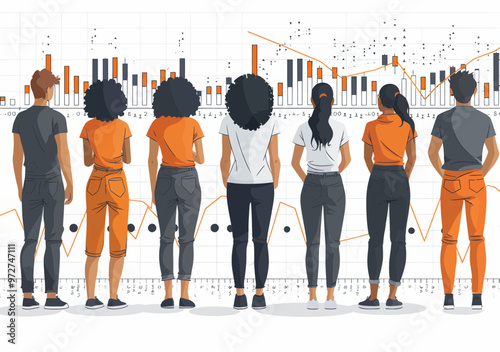Team Analysis of Stock Market Trends with Graphs and Charts, Business Meeting in Modern Minimalistic Office Setting, Strategy Discussed by Diverse Team, Concept of Financial Planning and Data Analysis