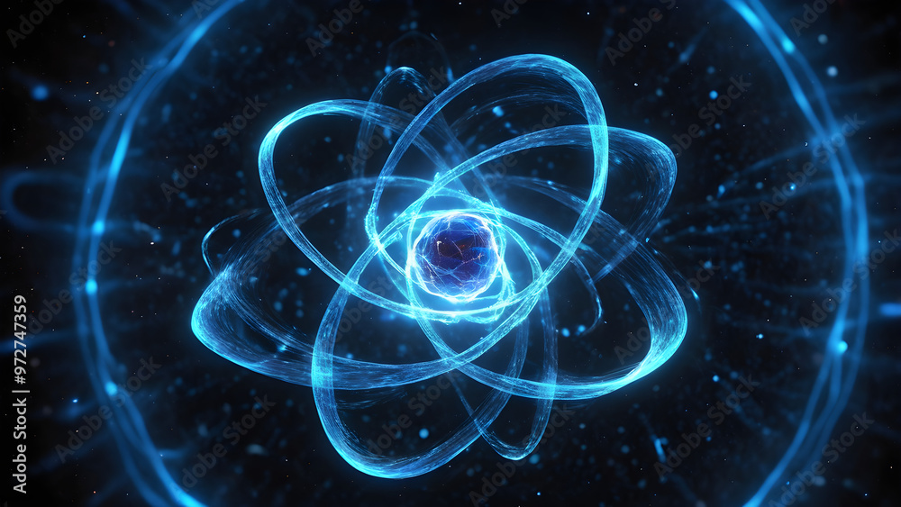 atom on black background atom on black background
