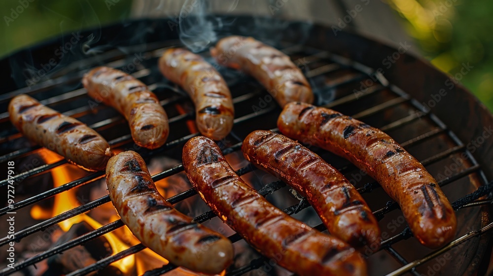 sausages on a bbq grill sausages on a bbq grill