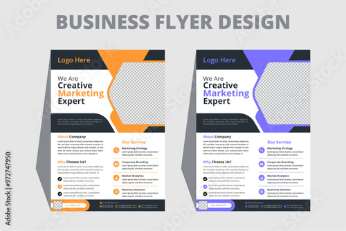 Modern, customizable business flyer template in black, white, and orange. Ideal for marketing agencies and corporate branding. Fully editable, print-ready, and suitable for both print and digital use.