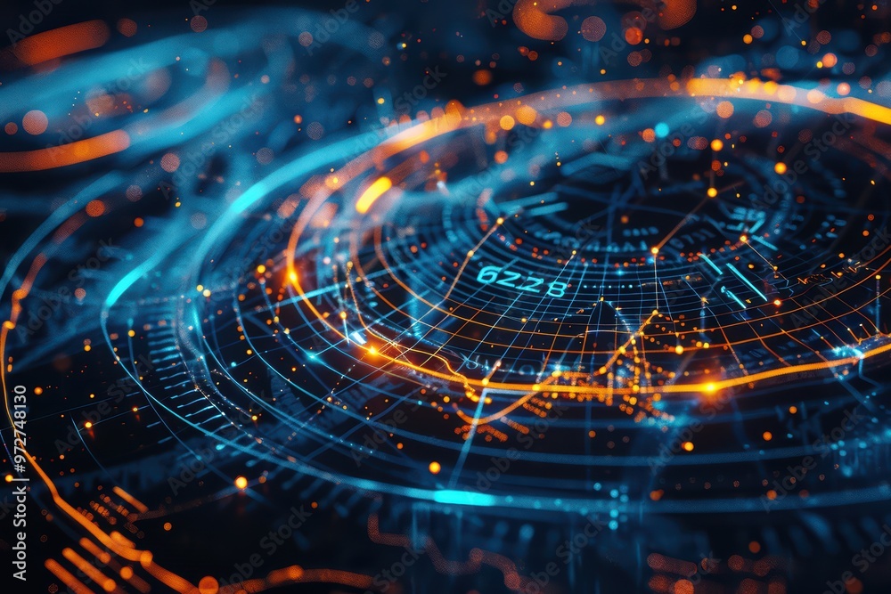 Abstract digital interface with glowing lines and data patterns, perfect for technology, innovation, and futuristic themes. Abstract digital interface with glowing lines and data patterns, perfect for technology, innovation, and futuristic themes.